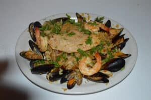 Mexican food with mussels and shrimps