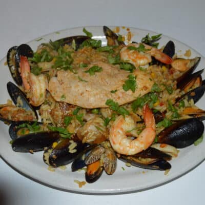 Mexican food with mussels and shrimps